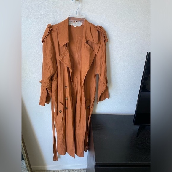 Jen's Pirate Booty Women’s Basic Instinct Trench Coat in Sunburn Linen Blend S - Picture 2 of 9